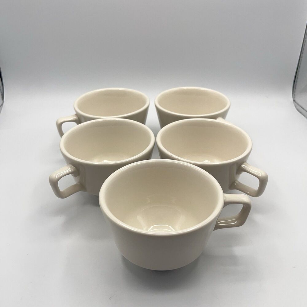 Homer Laughlin USA coffee mug cup set of 5 VTG heavy diner restaurant ware cream